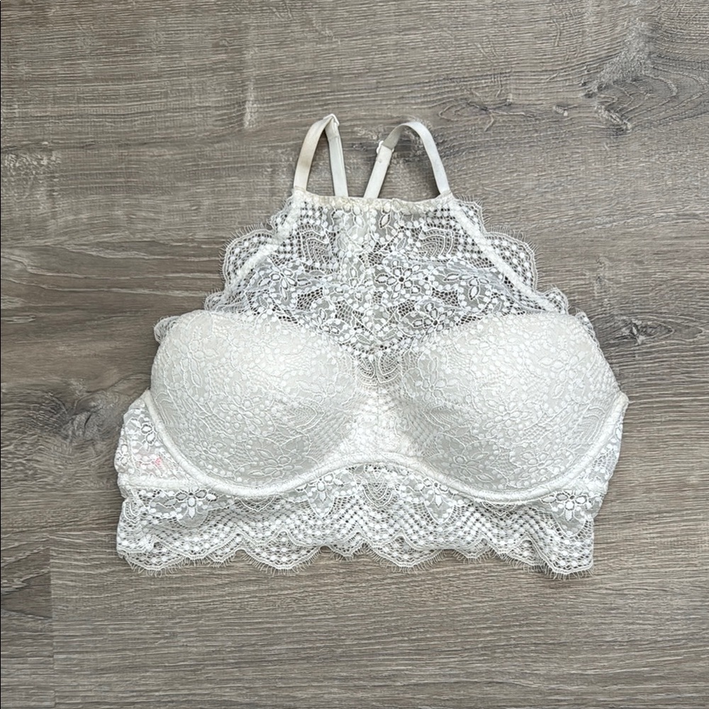 Elegant Lace Halter Push Up Bralette - White